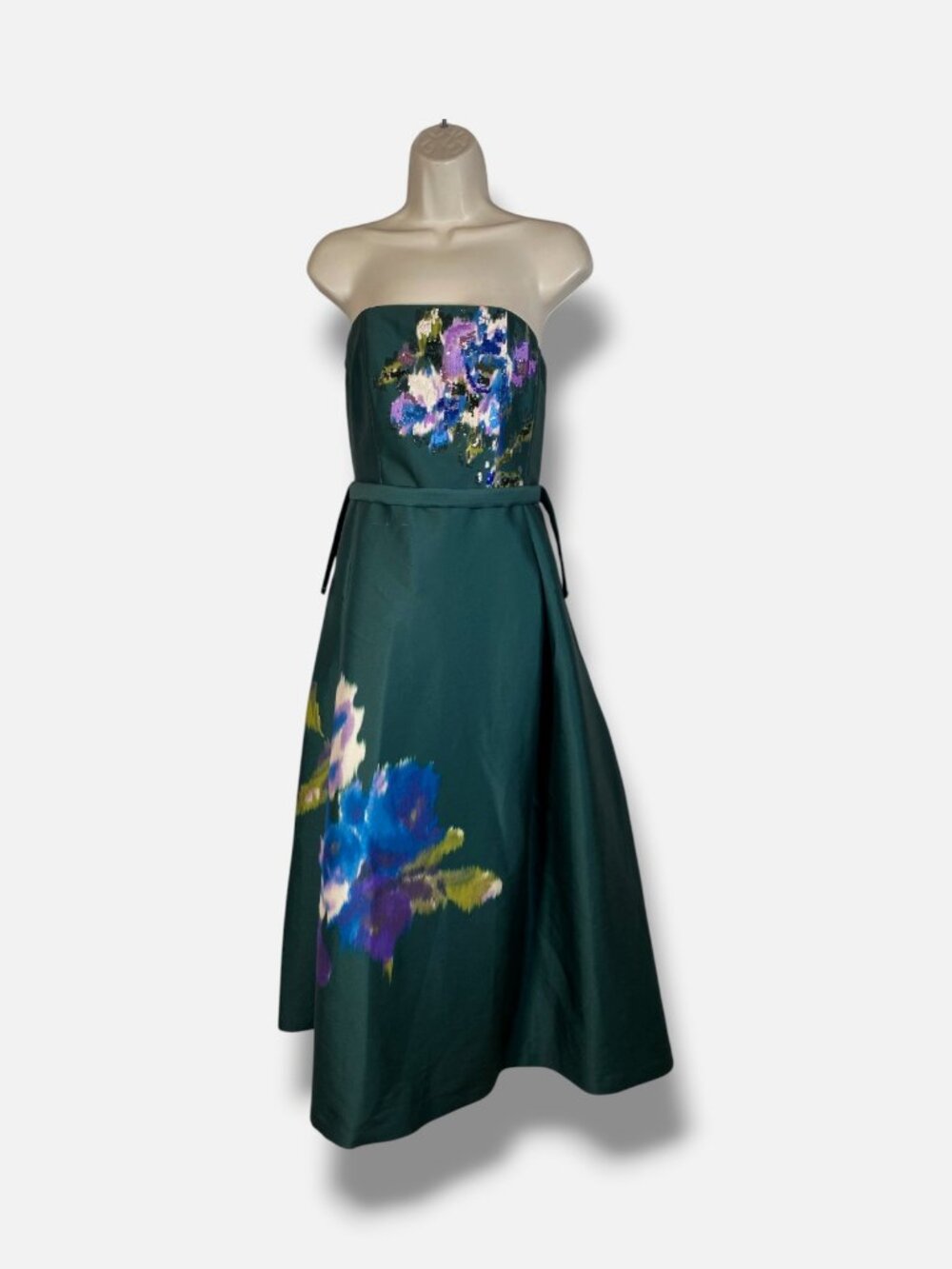 Sachin & Babi Women's Green Shay Pleated Floral Sequin Mikado Midi Dress Size 2